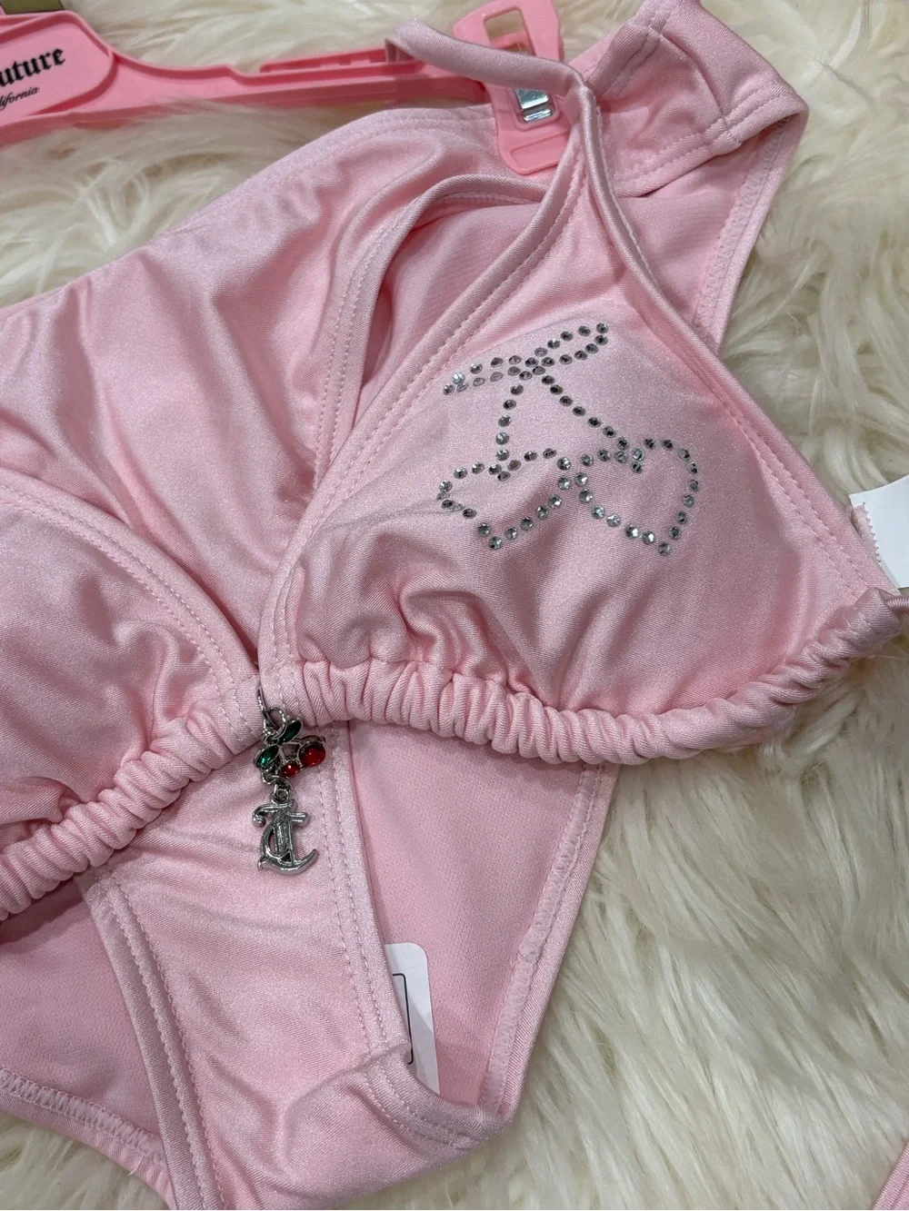 Juicy Couture Light Pink Rhinestone Charm Triangle Bikini